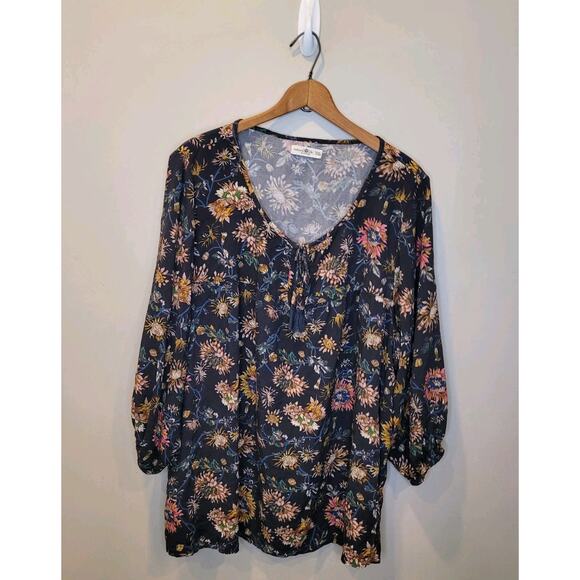 NATURAL LIFE Tops - Natural Life Floral Peasant Top 3/4 Sleeves Size XXL Tie Boho Cottagecore